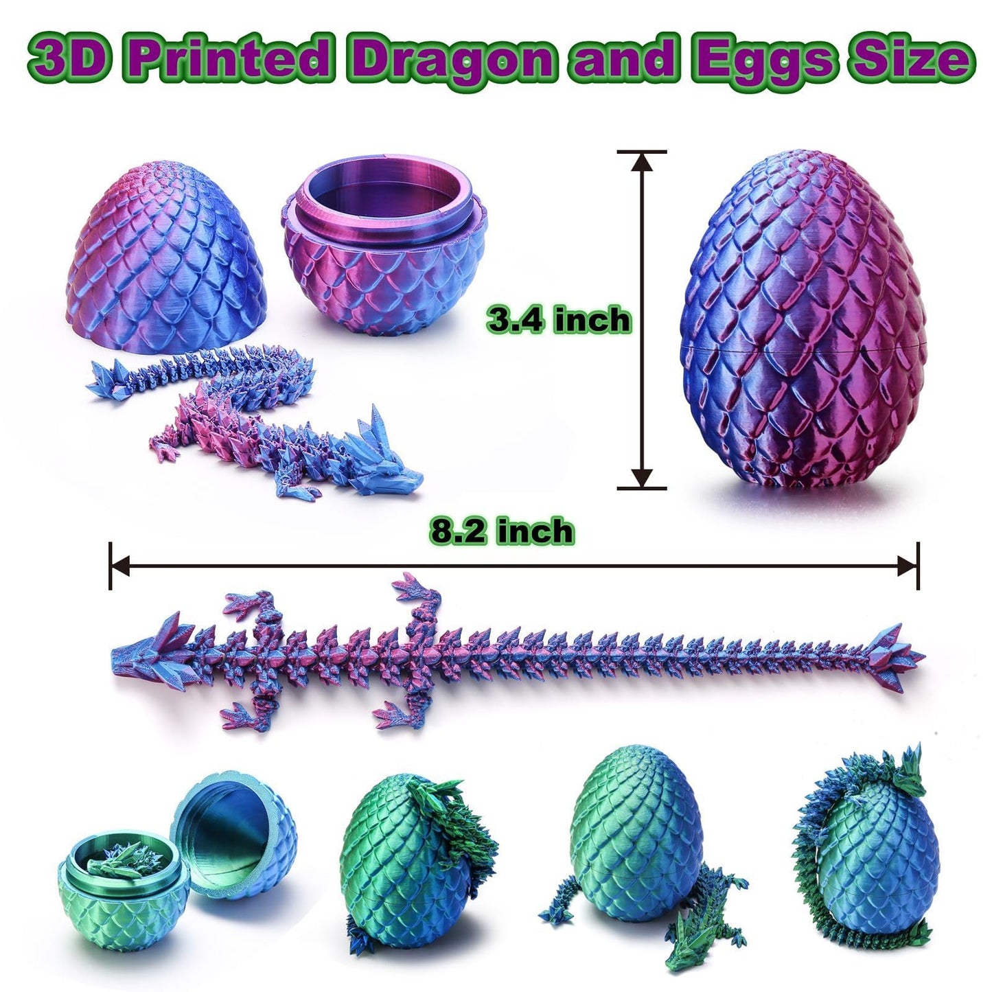 Rapean 6-Pack 3D Printed Dragon Eggs with Surprise Dragon Inside – Mini Easter Toys, Desk Decor, Fidget & Mystery Crystal Gifts