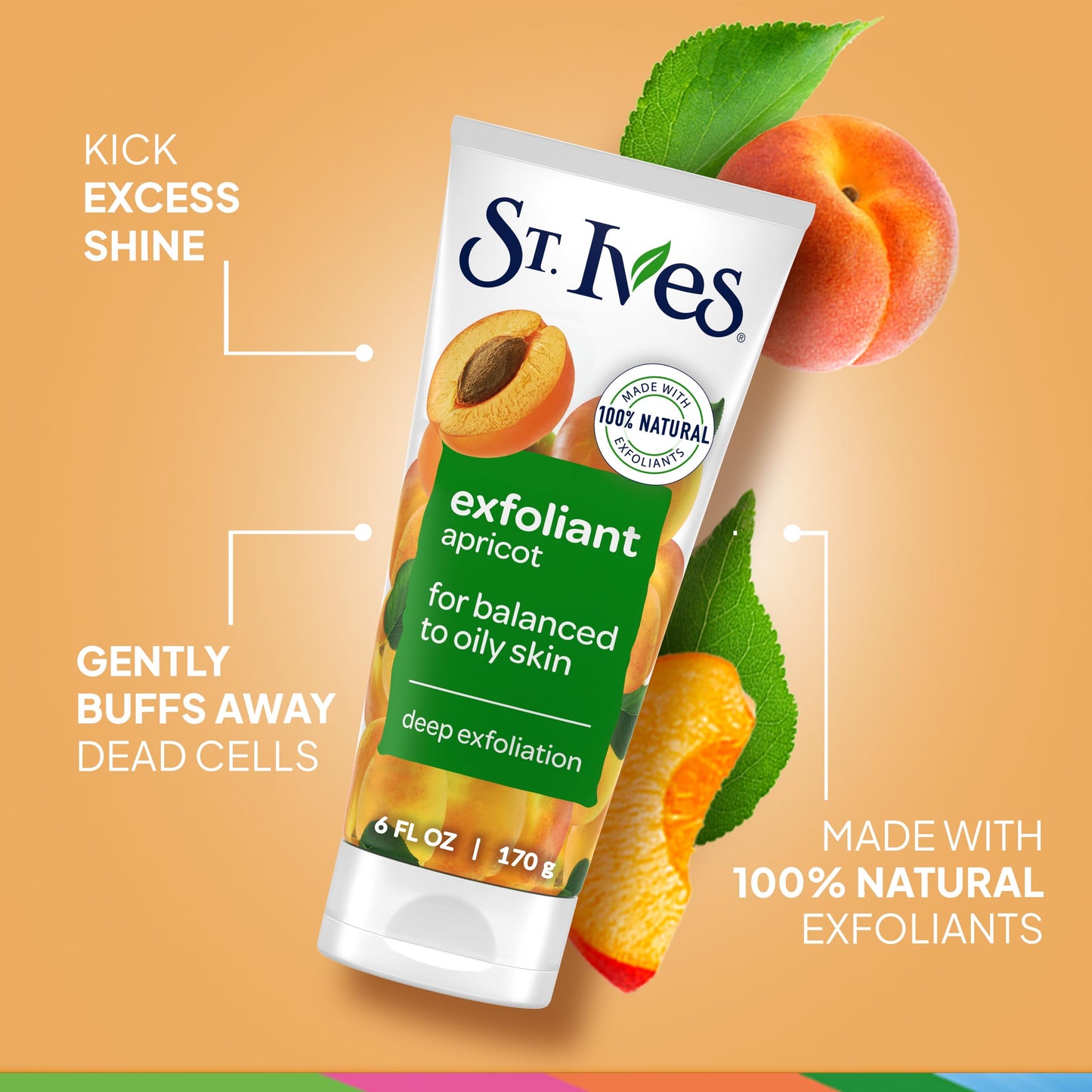 St. Ives Fresh Skin Apricot Face Scrub, Deep Exfoliating Natural Facial Scrub for Clean, Glowing, Oil-Free Skin, 6 oz