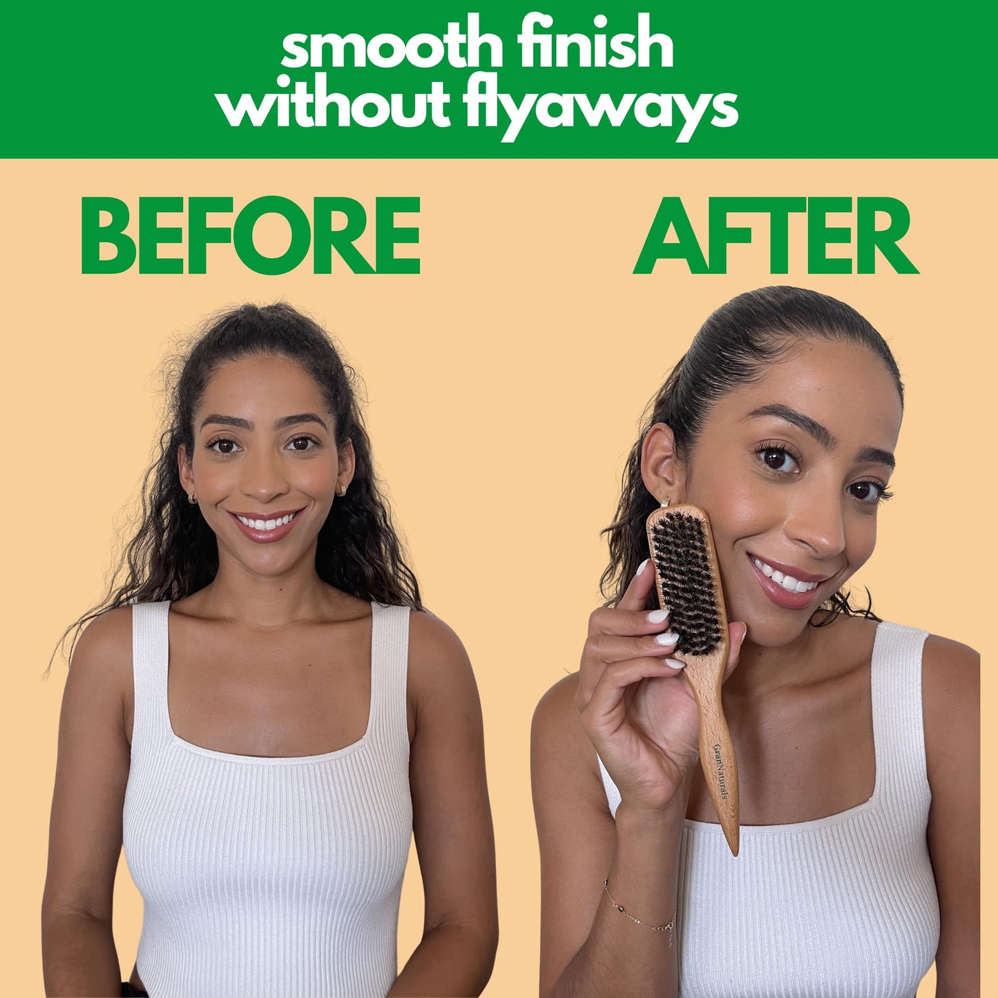 GranNaturals Boar Bristle Slick Back Brush for Sleek Ponytails & Buns – Smooths Flyaways, Baby Hairs & Edges, with Rat Tail for Parting