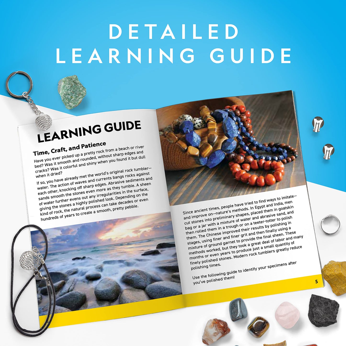 National Geographic Rock Tumbler Refill Kit – 3 lbs Rough Gemstones Including Amethyst & Quartz with Grit & Jewelry Accessories