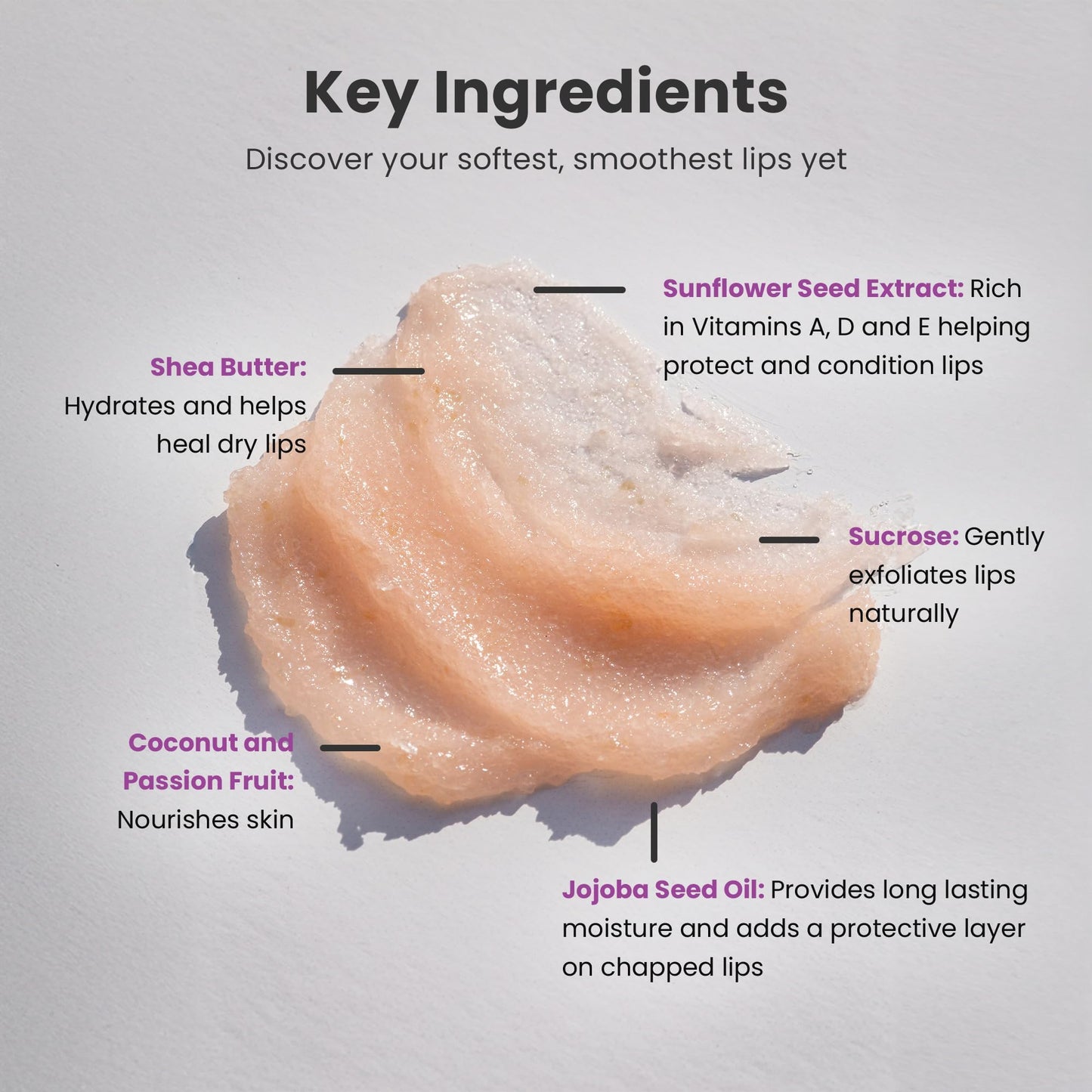 Dermasuri Lip Scrub & Moisturizer, Sugar Exfoliator for Soft, Smooth Lips, Hydrates & Brightens, Coconut Passion Fruit, 0.7oz