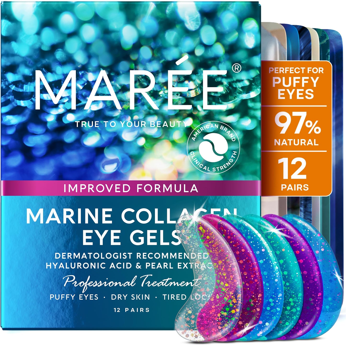 MAREE Under Eye Gels & Patches for Dark Circles, Puffiness & Wrinkles with Collagen & Hyaluronic Acid – Anti-Aging Skincare Treatment