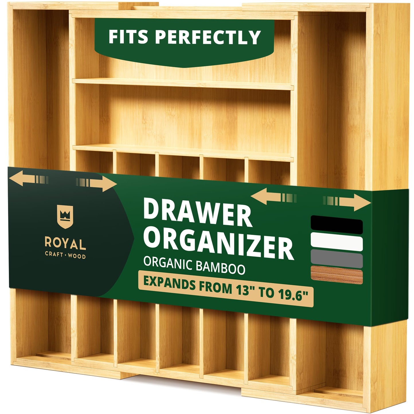 ROYAL CRAFT WOOD Bamboo Kitchen Drawer Organizer – 9-Slot Silverware, Utensil & Cutlery Tray Divider, Natural Finish