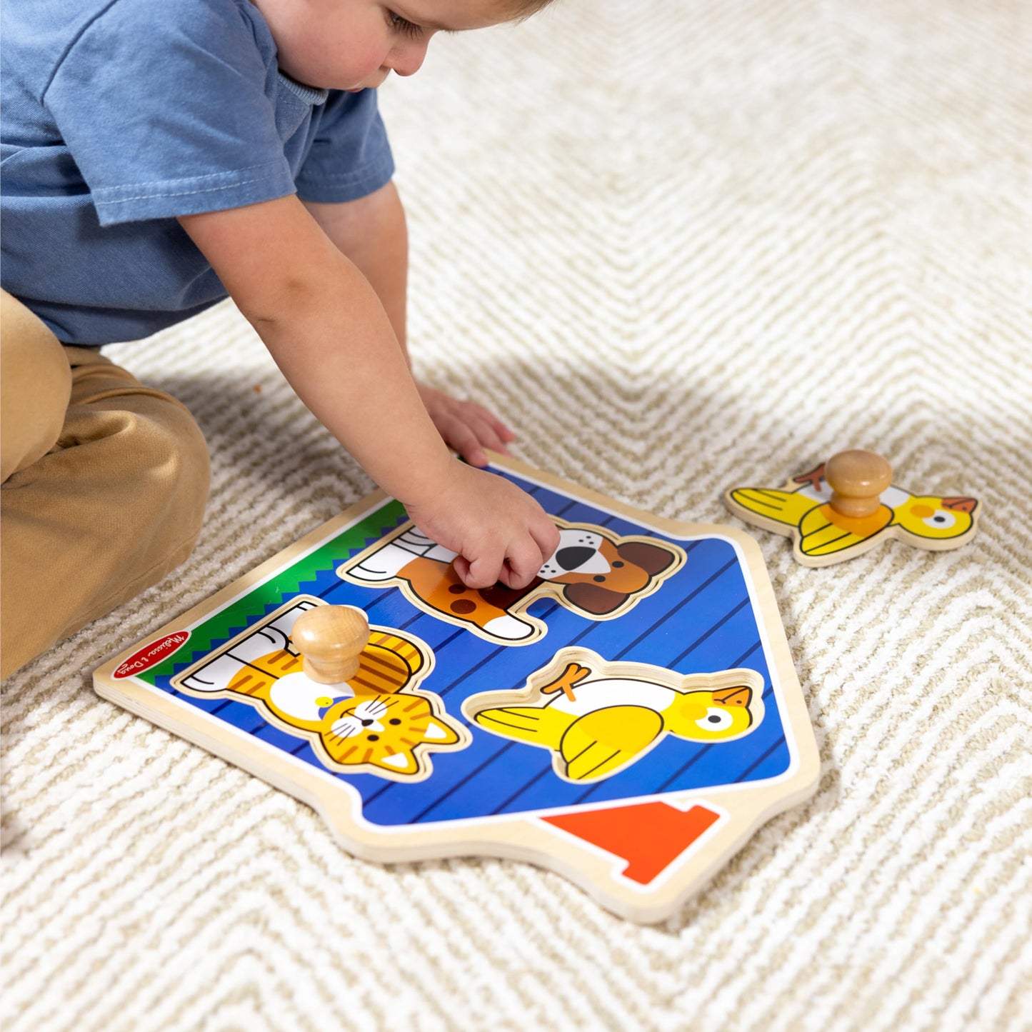 Melissa & Doug Wooden Jumbo Peg Puzzle 2-Pack – Fish Bowl, House Pets, 3-Piece for Toddlers Boys and Girls, Ages 1+ Years