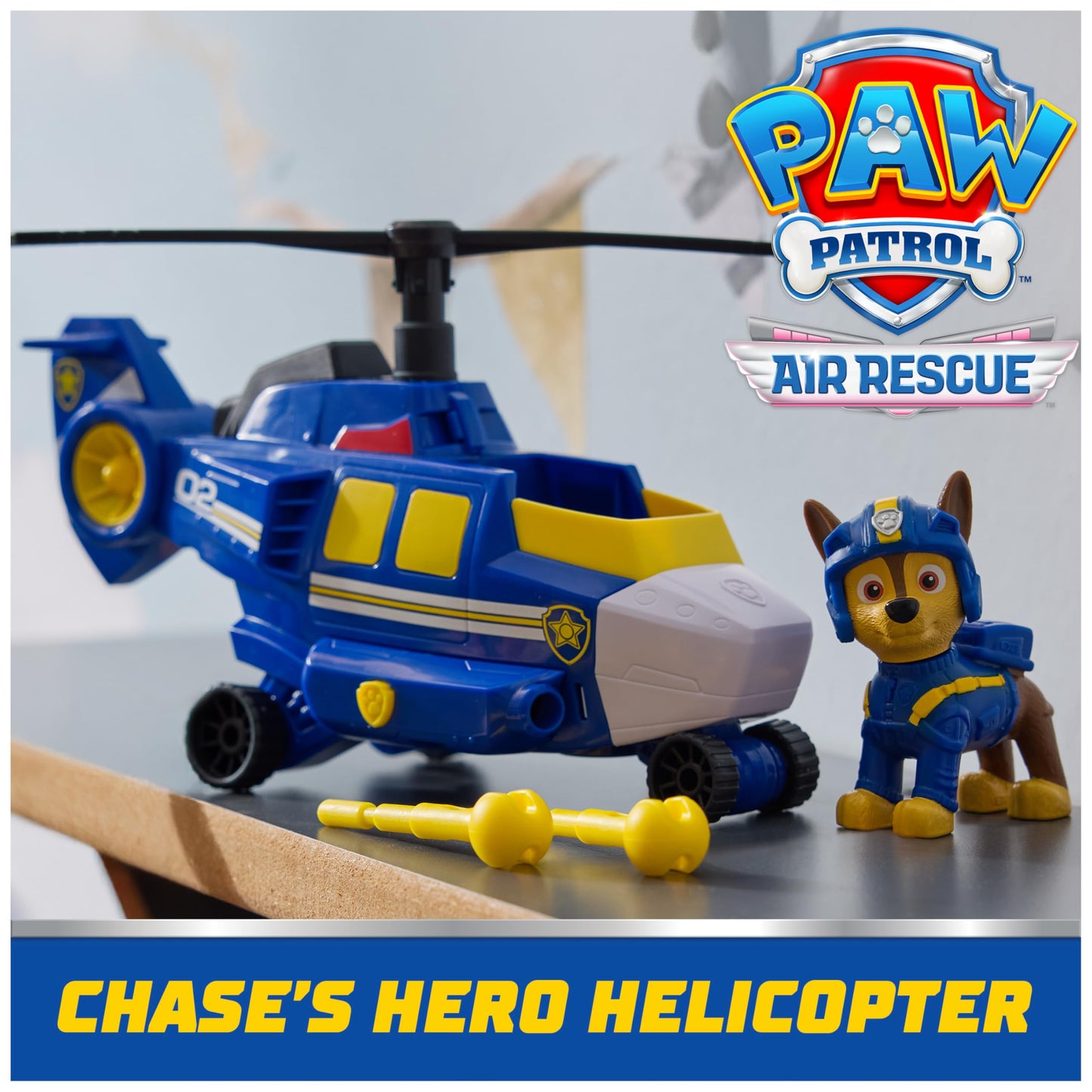 PAW Patrol: Air Rescue Chase Action Figure & Hero Helicopter Toy with Projectile Launcher & 2 Projectiles, Kids Toys for Boys & Girls Ages 3+