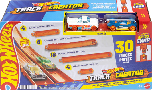 Hot Wheels Track Builder Deluxe Set with 2 Die-Cast Cars, 25ft Snap Tracks & Connectors for Custom Racing (Amazon Exclusive)