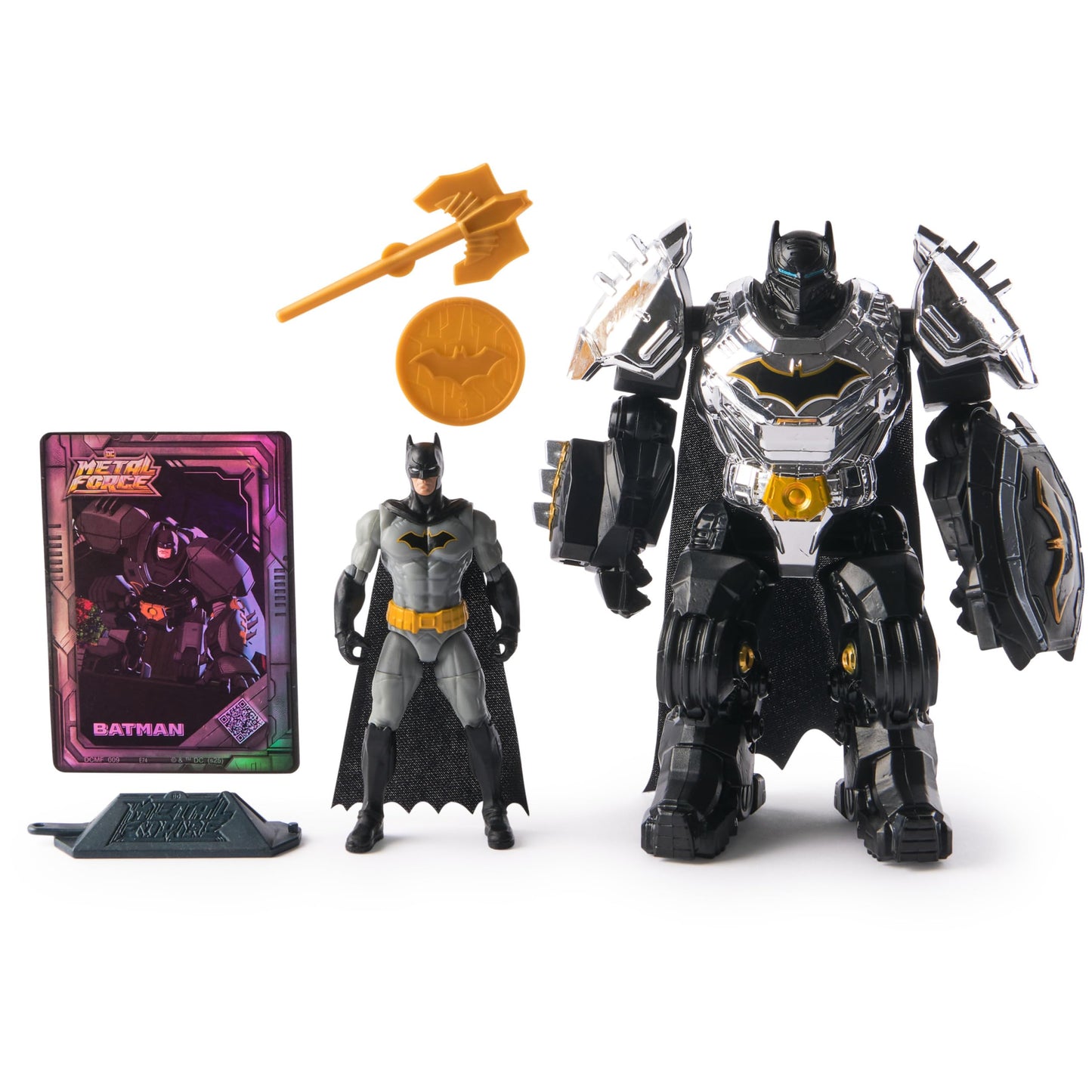 DC Comics Metal Force Batman 6" Action Figure with 4" Mini Figure, Armor Suit & Blaster – Superhero Toy for Kids 4+