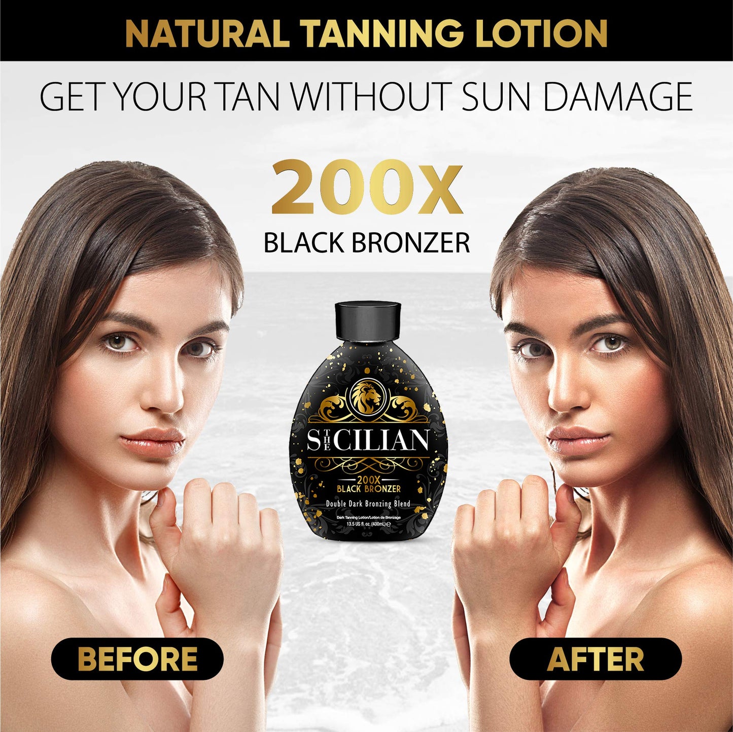 The Sicilian 200X Dark Black Bronzer Tanning Lotion – Gradual Sunless Tanner for Glowing, Nourished Skin