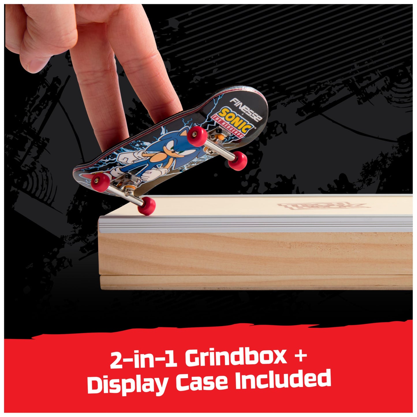 TECH DECK Finesse X Sonic The Hedgehog Pro Series Fingerboard with Storage Display – Authentic Mini Skateboard Toy for Kids 6+