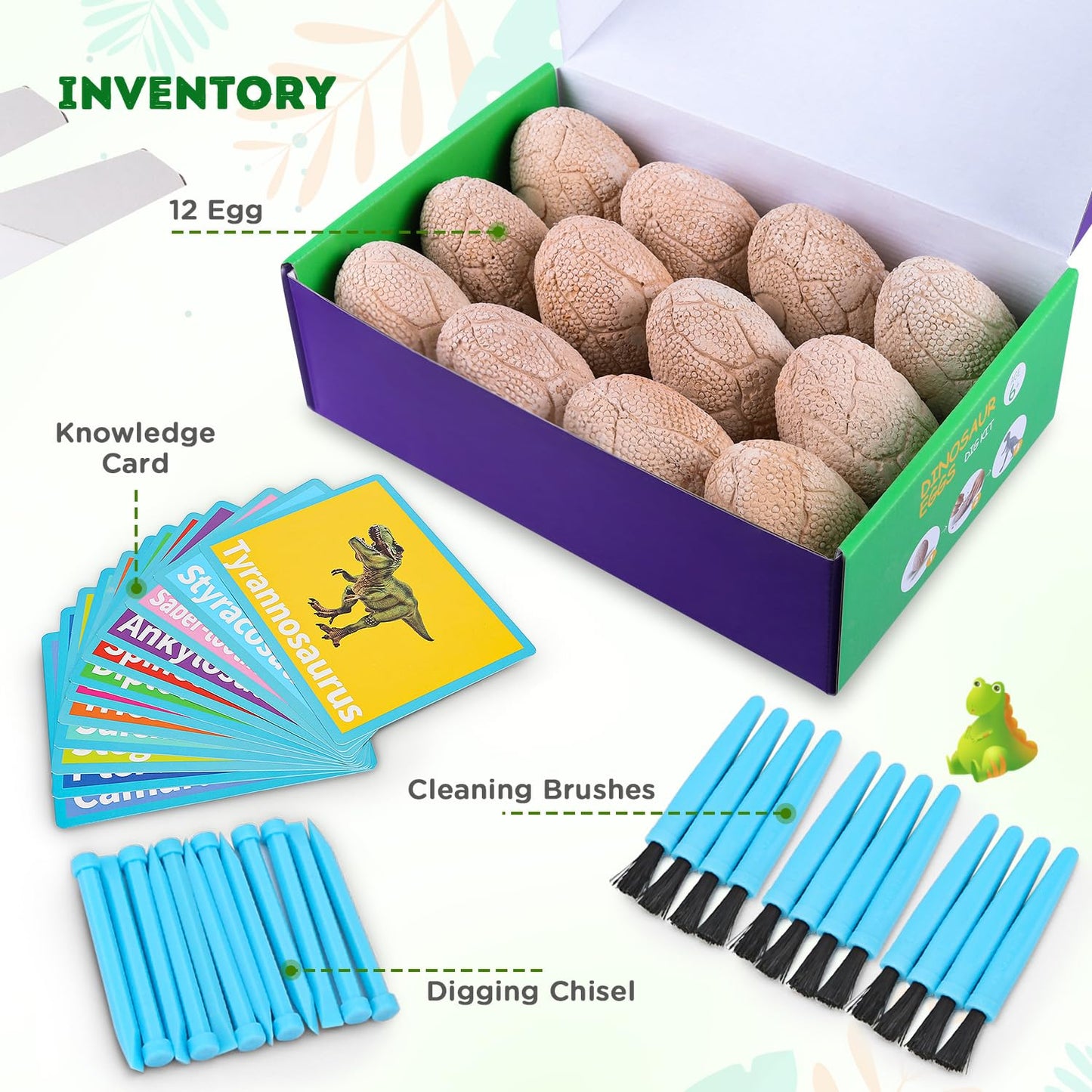 Dig Up Dinosaur Fossil Eggs Toy – Break 12 Unique Eggs to Discover Cute Dinosaurs, STEM Archaeology Science Gift for Kids Ages 3-12