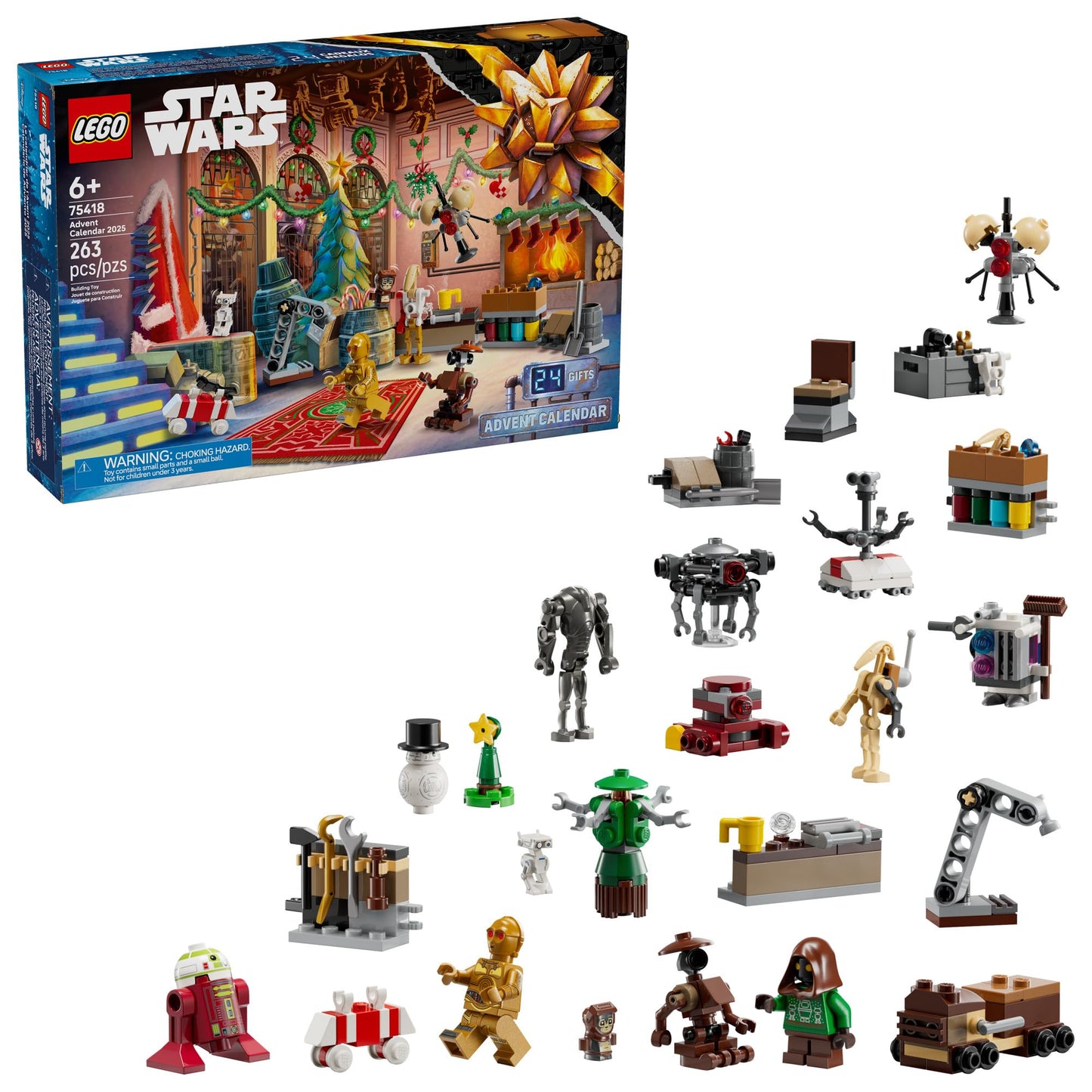 LEGO Star Wars Advent Calendar 2025 – 24 Holiday Toys, C-3PO & BB-8 Minifigures, Ages 6+, Christmas Gift, Set 75418