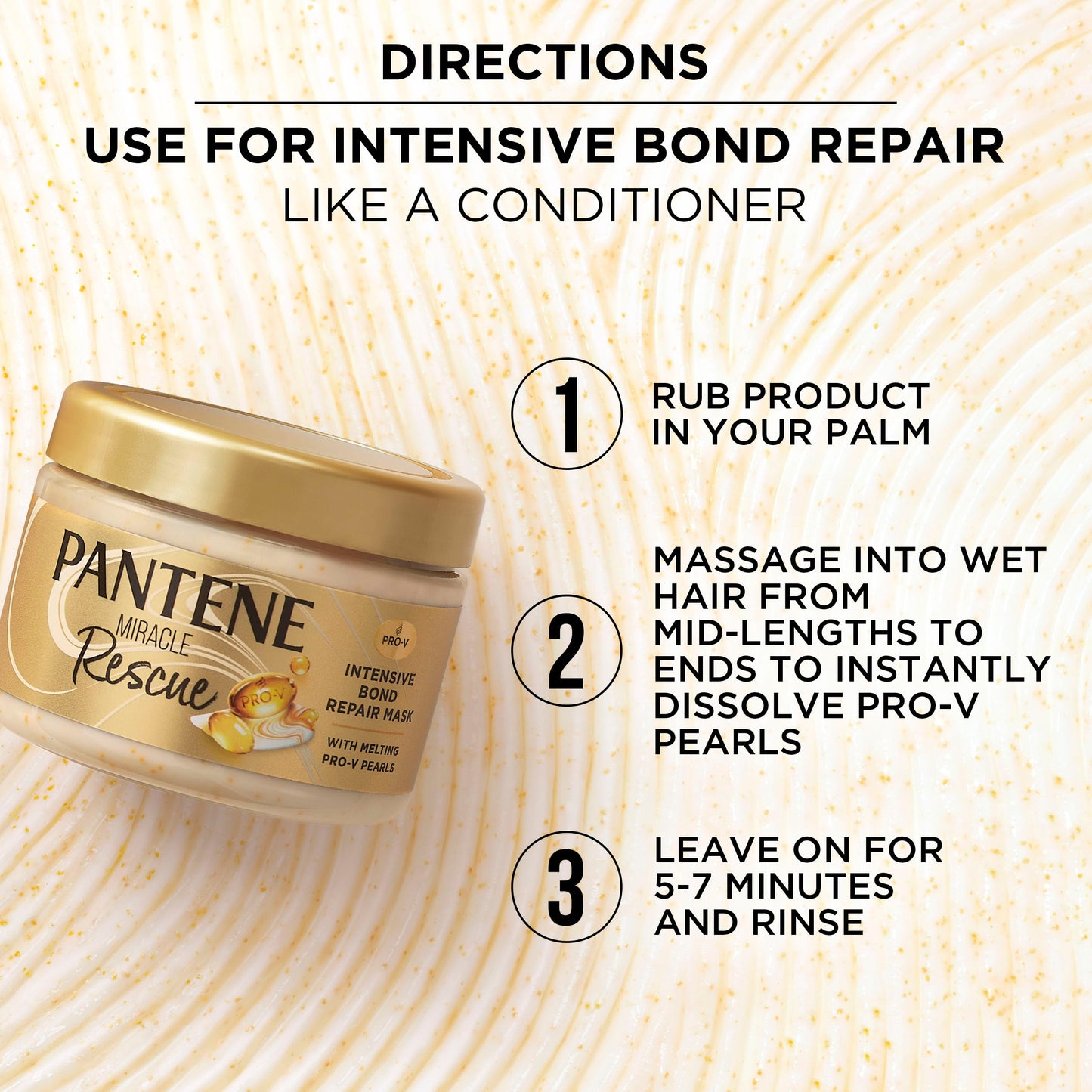 Pantene Miracle Rescue Hair Mask with Melting Pro-V Pearls – Intensive Bond Repair, Deep Conditioner for Dry & Damaged Hair, 10.1 fl oz