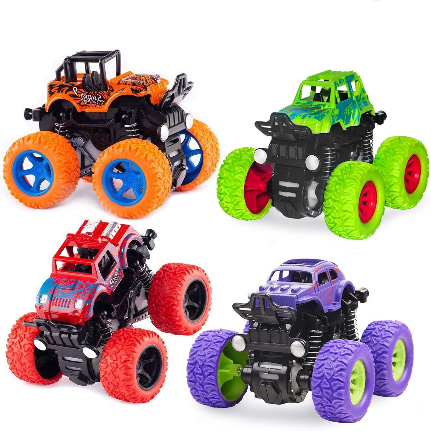 taessv Monster Truck Toy Set – 4 Friction-Powered Push & Go Cars for Toddlers Kids, Birthday & Christmas Gift, Ages 3+ Boys & Girls