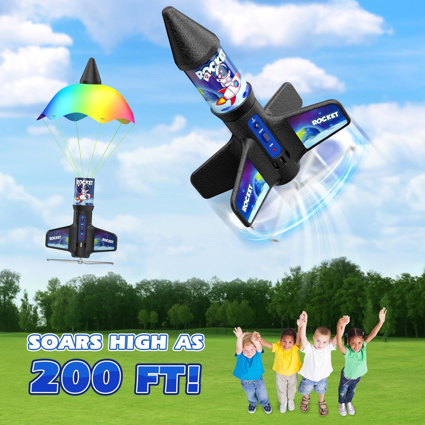 Demolike Rocket Launcher Toy,Self Launching Motorized Air Rocket with Parachute Launch Up to 200 Ft Model Rockets Outdoor Toys Gifts.