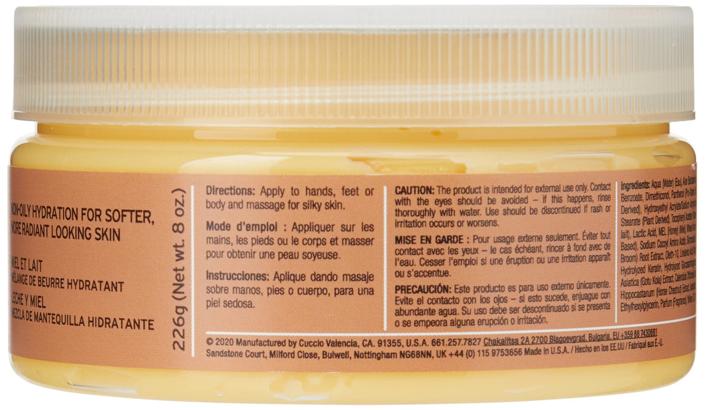 Cuccio Naturale Butter Blends Milk & Honey Body Cream, 8oz – Ultra-Moisturizing, Smoothing, Deep Hydration & Skin Repair with Natural Ingredients