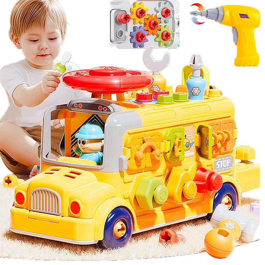 School Bus Take-Apart Toy with Electric Drill – STEM Learning, Sensory Educational Play for Boys Ages 3-7, Fun Disassembly Gift