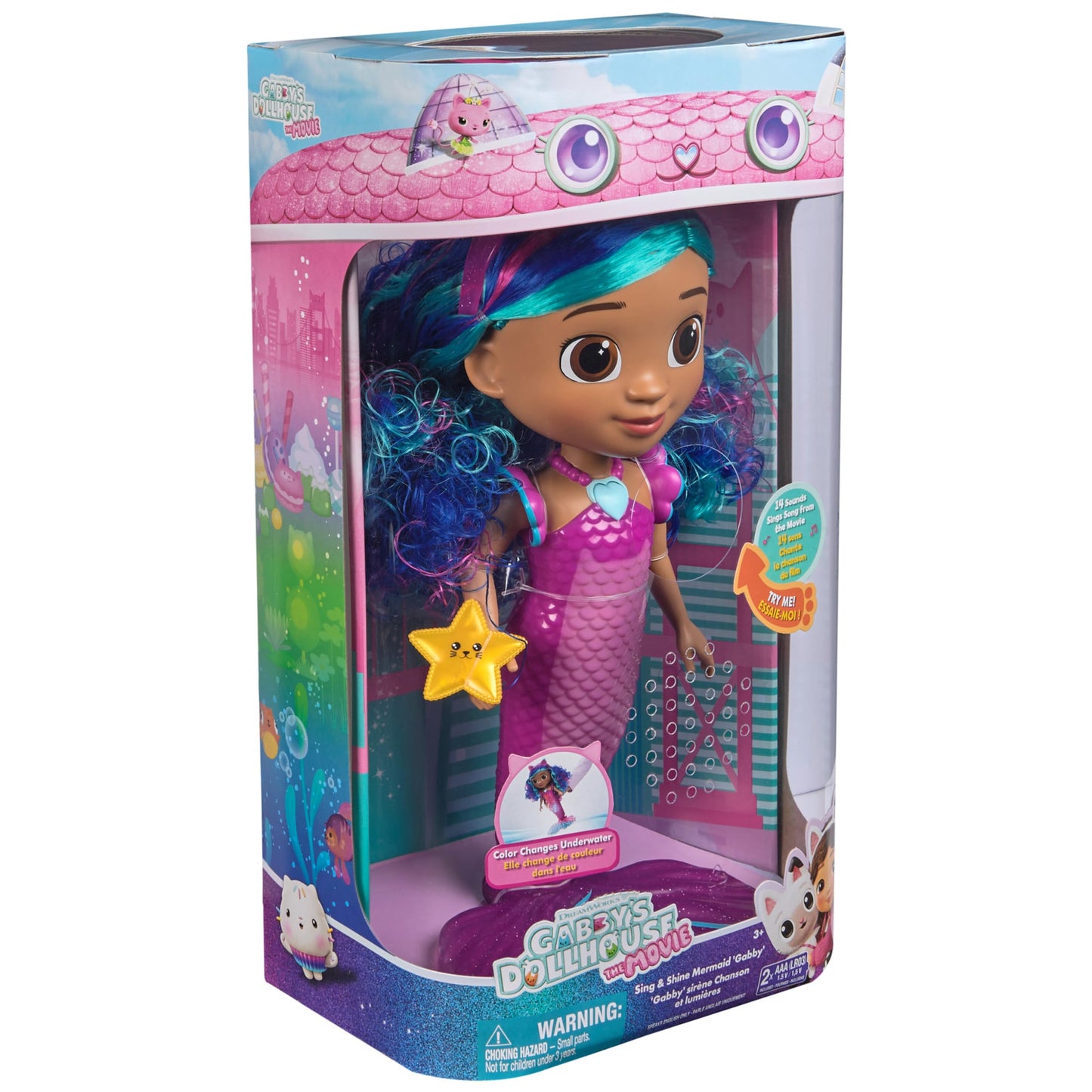 Gabby's Dollhouse: The Movie, Sing & Shine Mermaid Gabby, Waterproof Mermaid Doll with Lights & Sounds, Kids Toys for Girls & Boys Ages 3 and Up