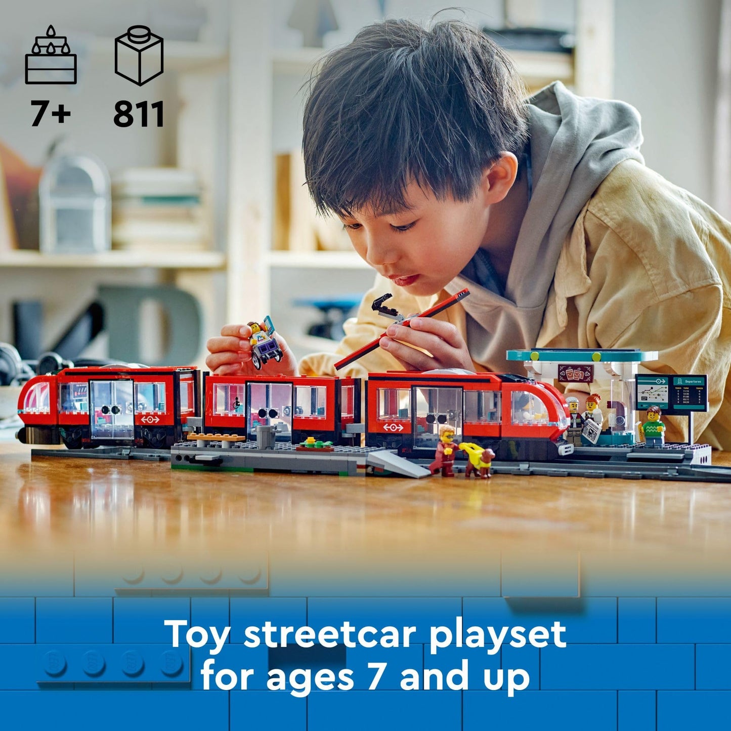 LEGO City Downtown Streetcar & Station Train Set, Building Toy for Kids 7+, Pretend Play & Imagination, Birthday Gift for Boys & Girls