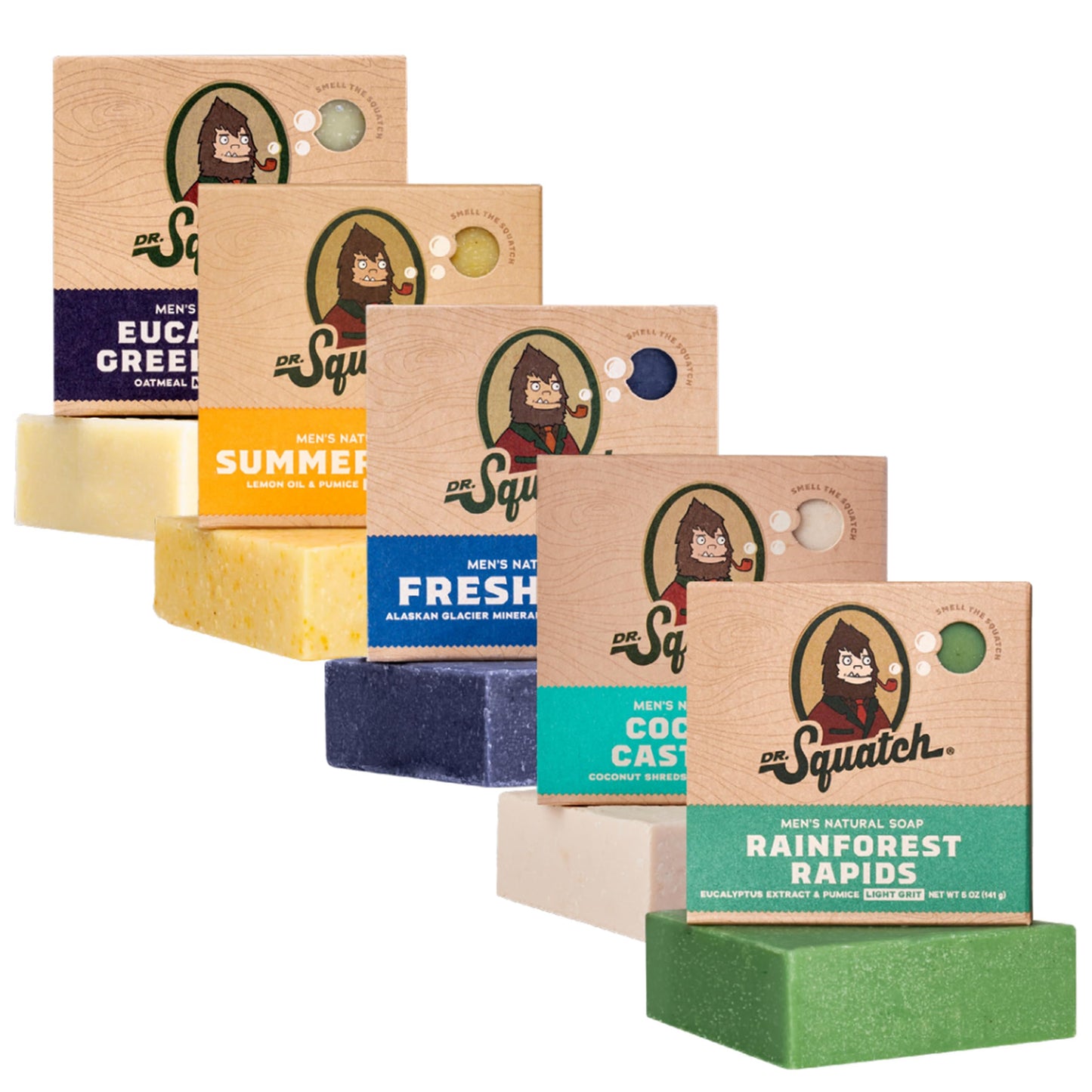 Dr. Squatch Natural Bar Soap for Men Gift Set – 5-Pack Variety, Cold Process, No Harsh Chemicals, Rainforest, Coconut, Citrus & More