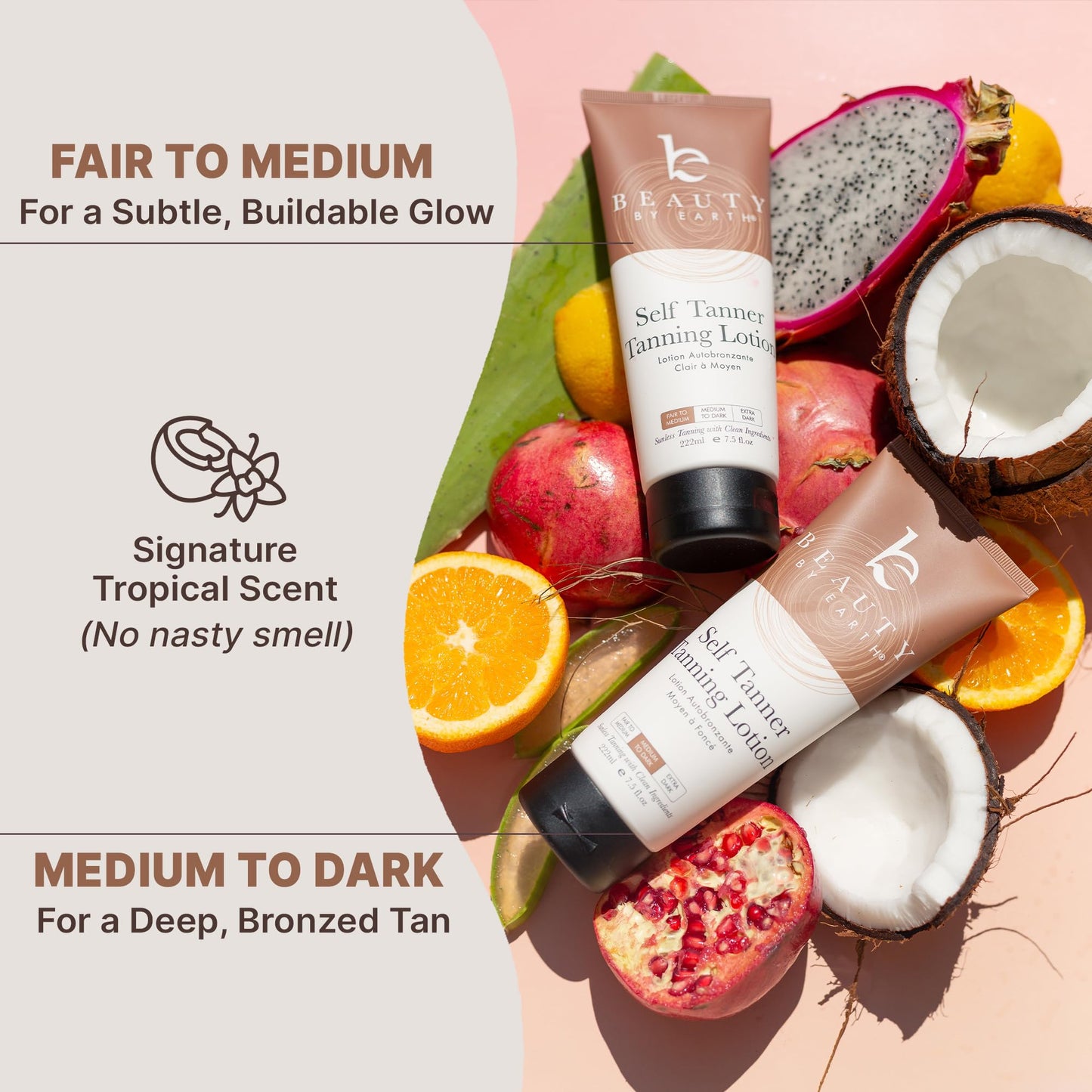 Beauty by Earth Self Tanner Lotion - Natural & Organic Ingredients, Aloe Vera & Coconut Moisturizer for Medium to Dark Skin, Streak-Free Glow, Made in USA