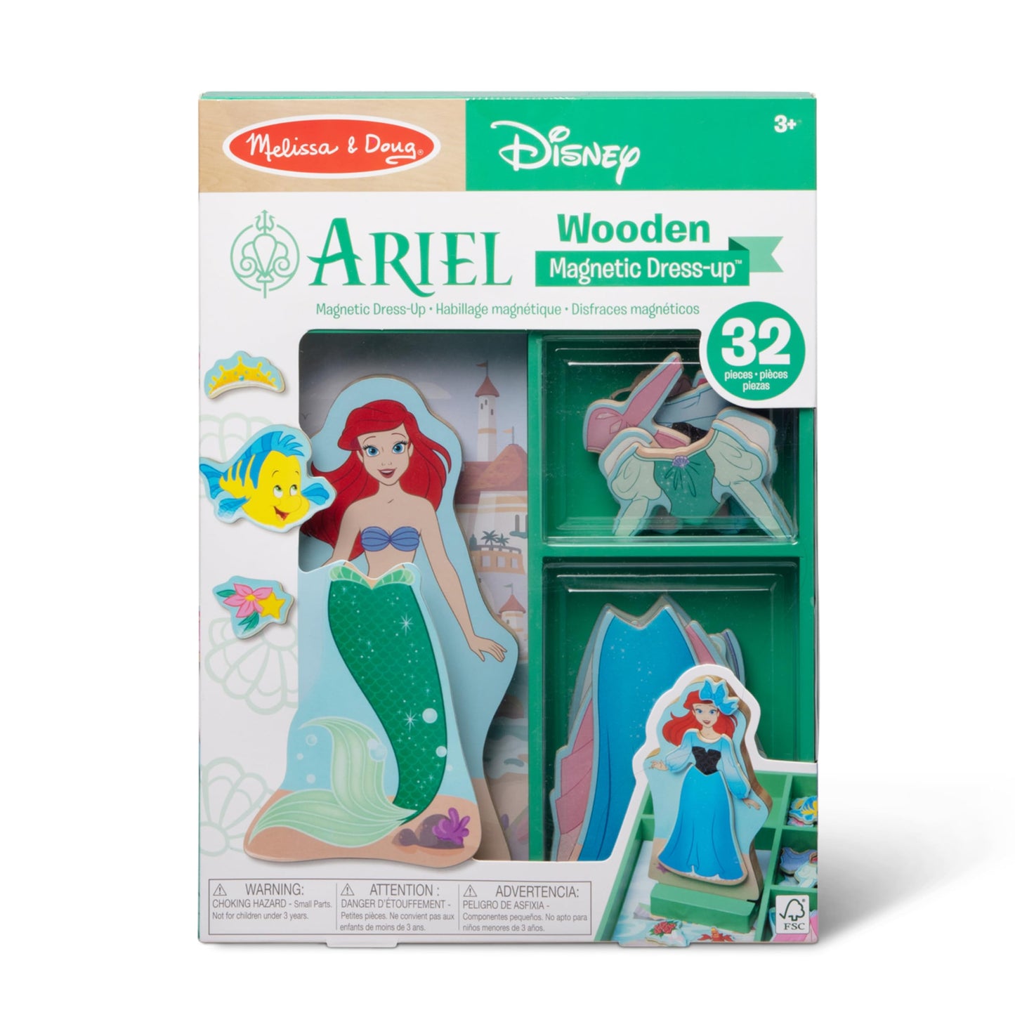 Melissa & Doug Disney Princess Ariel Magnetic Dress-Up Wooden Doll Pretend Play Set (30+ Pieces)