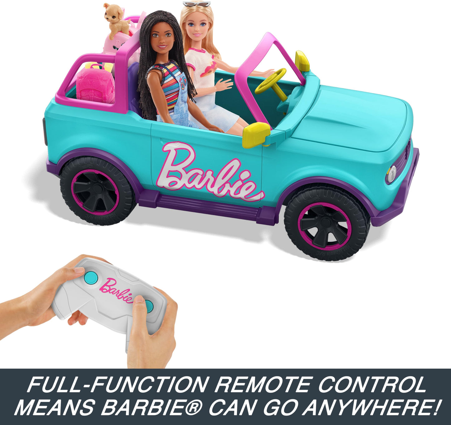 Barbie Hot Wheels RC SUV, Remote-Control Pink Vehicle That Fits 2 Fashion Dolls & Accessories, Includes Kid-Applied Stickers for Customization