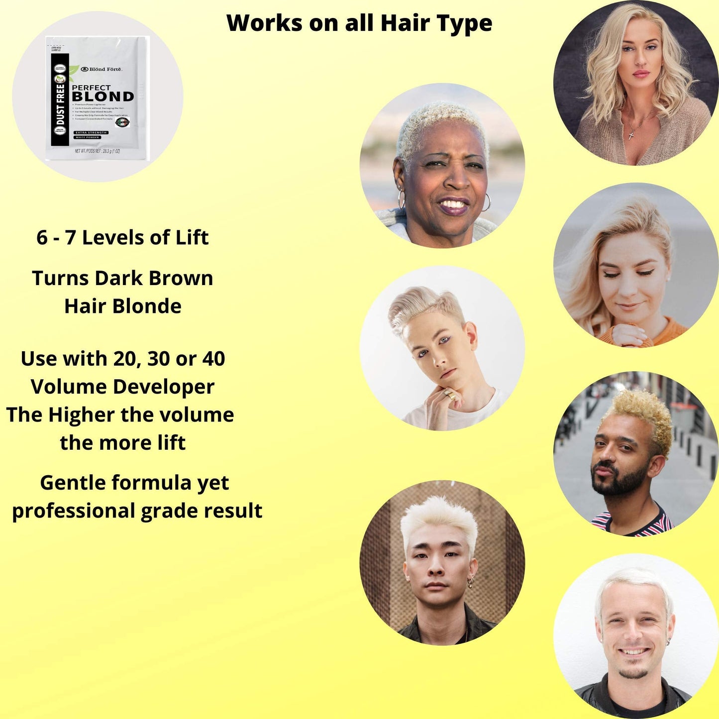 Blond Forte Perfect Blonde Toner & Bleach Powder Lightener for Dark Hair, Extra Strength Professional Formula, Made in Italy, 3 Pack (1 Oz Each)