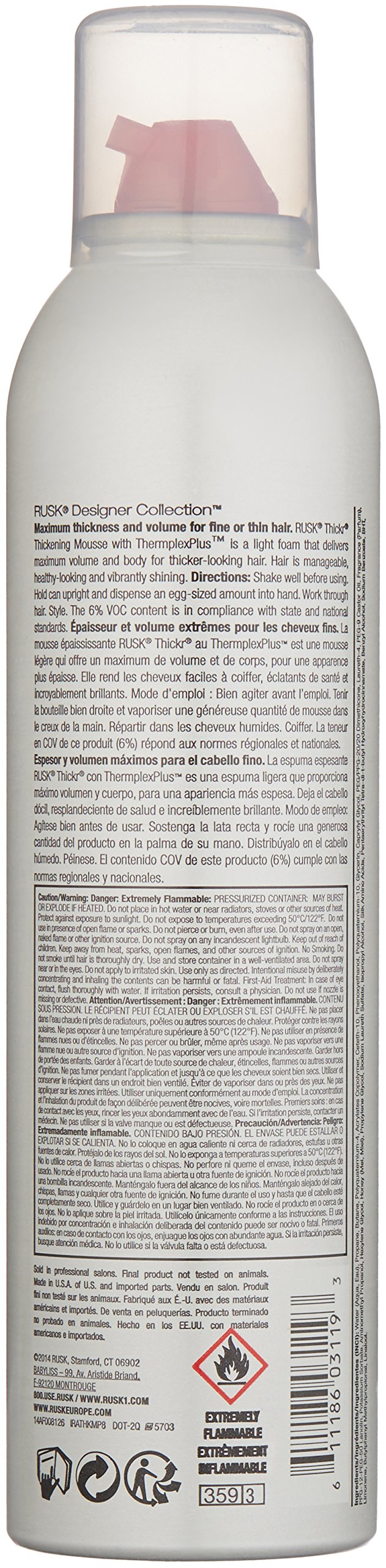 RUSK Designer Collection Thicker Thickening Mousse | Volumizing Foam for Fine or Thin Hair | Adds Body, Texture & Flexible Hold | 8.8 Oz