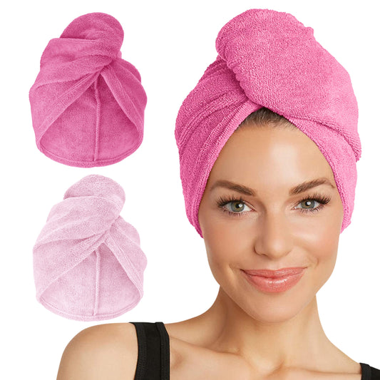 Turbie Twist Microfiber Hair Towel 2-Pack – Quick Dry Hair Wrap for Straight, Wavy & Curly Hair – Travel & Gift Set, Dark & Light Pink