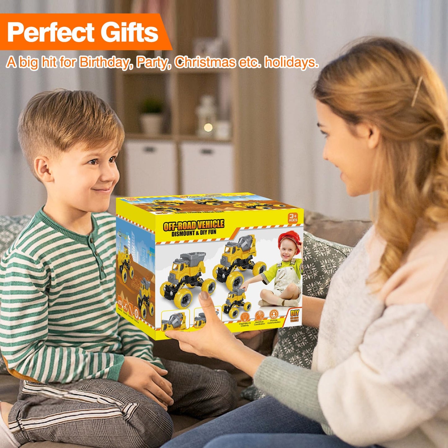 LUDILO 4PCS Take Apart Toys with Electric Drill – DIY Construction Trucks for Kids 3-8, STEM Learning, Educational Gift for Boys & Girls