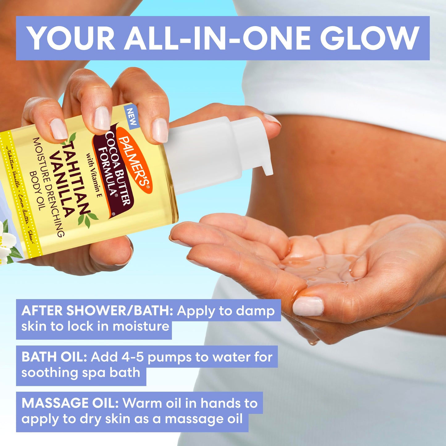 Palmer's Cocoa Butter Body Oil, Tahitian Vanilla, 6.5oz – 72Hr Hydration with Shea Butter & Vitamin E, Softens & Soothes Dry Skin