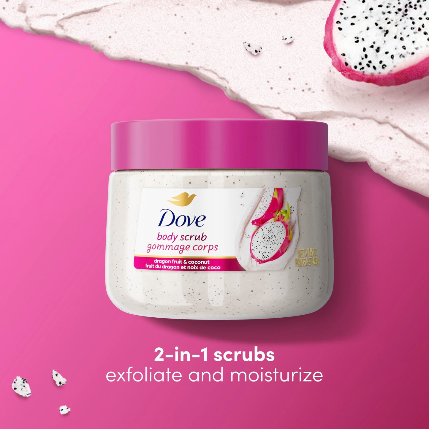 Dove Body Scrub Dragon Fruit & Coconut Cream Body Scrub Exfoliates and Deeply Nourishes for Smooth, Radiant Skin 15 oz