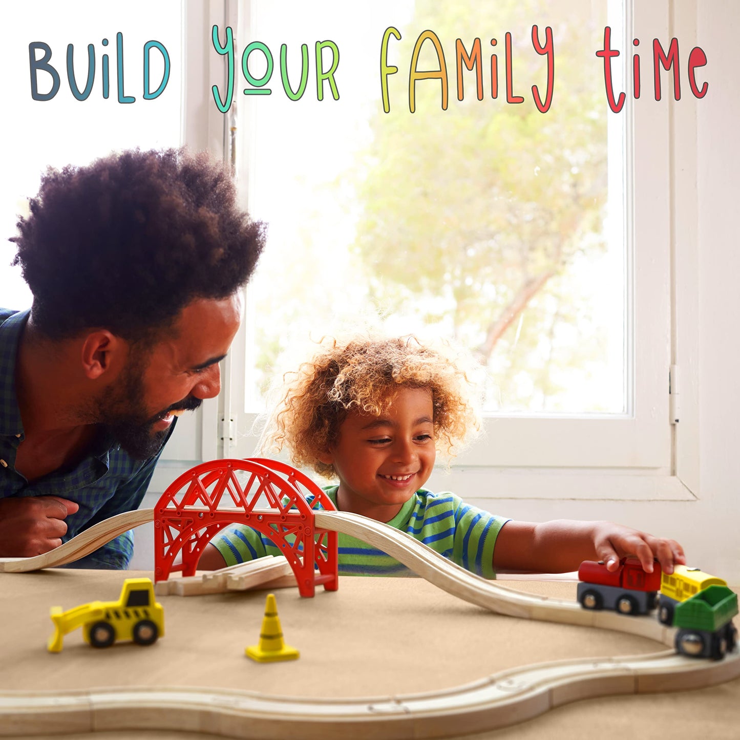 KipiPol 38-Piece Wooden Train Set for Toddlers 2-7 with Crane, Bridge & Tracks – Compatible with Thomas, Brio, IKEA, Melissa & Doug Toys