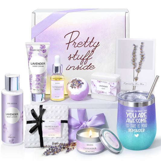 Spa Gift Basket for Women – Lavender Bath & Body Set, Relaxing Self-Care Gifts for Mom, Birthday, Mother’s Day, Friends & Coworkers