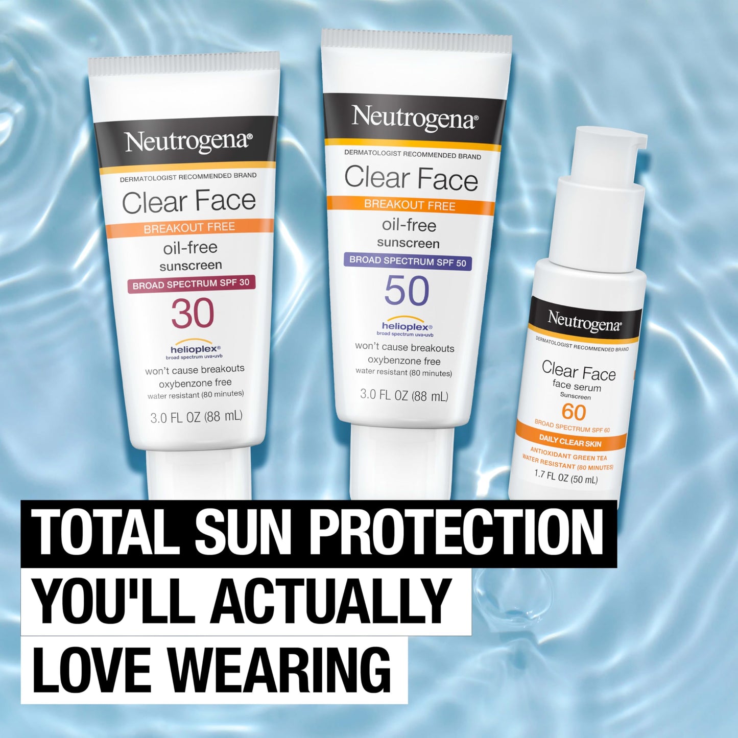 Neutrogena Clear Face Sunscreen SPF 50 for Acne-Prone & Oily Skin, Oil-Free, Fragrance-Free, Water-Resistant, 3 fl. oz