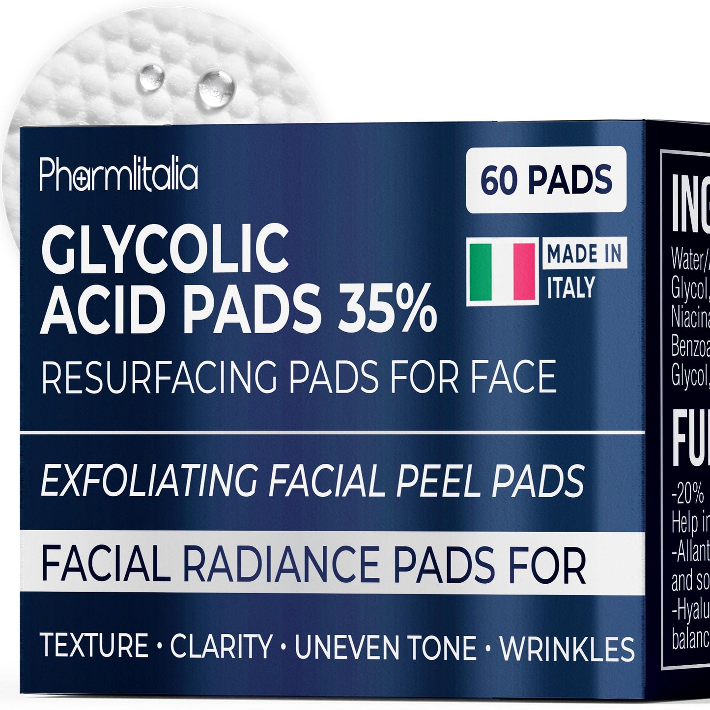 Glycolic Acid Pads - Resurfacing Pads for Face 35% - Exfoliating Peel Pad for Body and Dark Spots - Fine Lines and Wrinkles - 60 Count