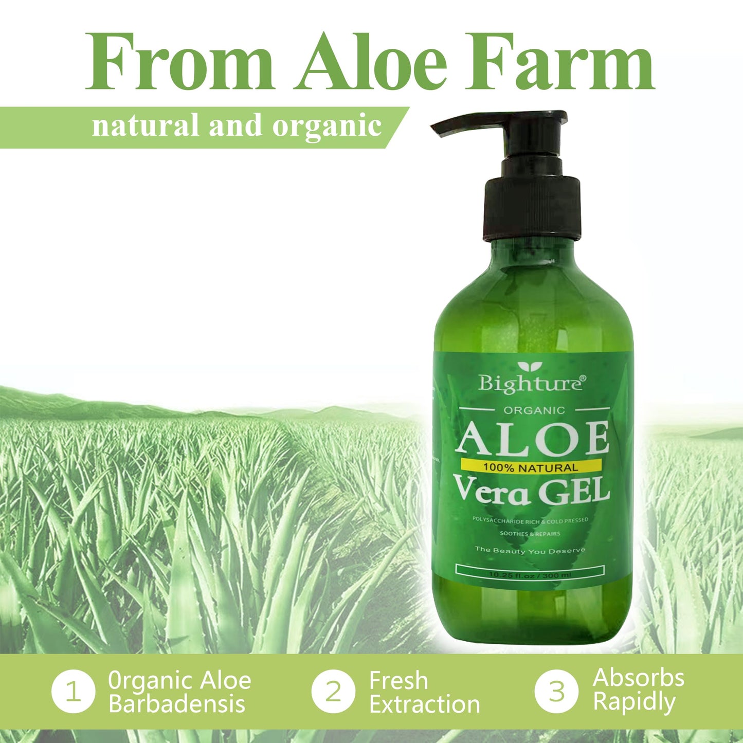 BIGHTURE 100% Aloe Vera Gel from Fresh Aloe Leaves – Soothing, Firming, After Shave & Sunburn Relief Skincare