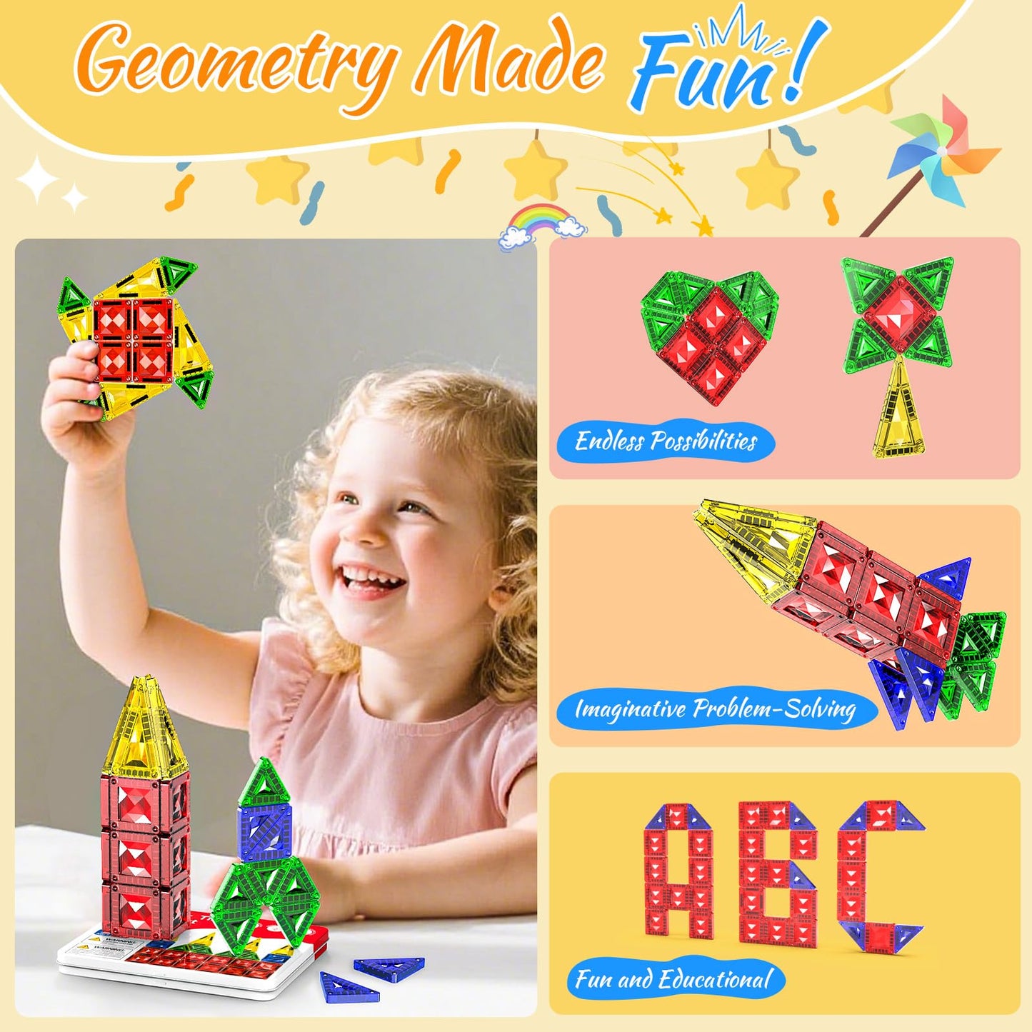 Zupooko Mini Magnetic Tiles for Kids 3-8 | Travel Magnetic Building Blocks with Metal Storage Box | STEM & Montessori Educational Toy Gift