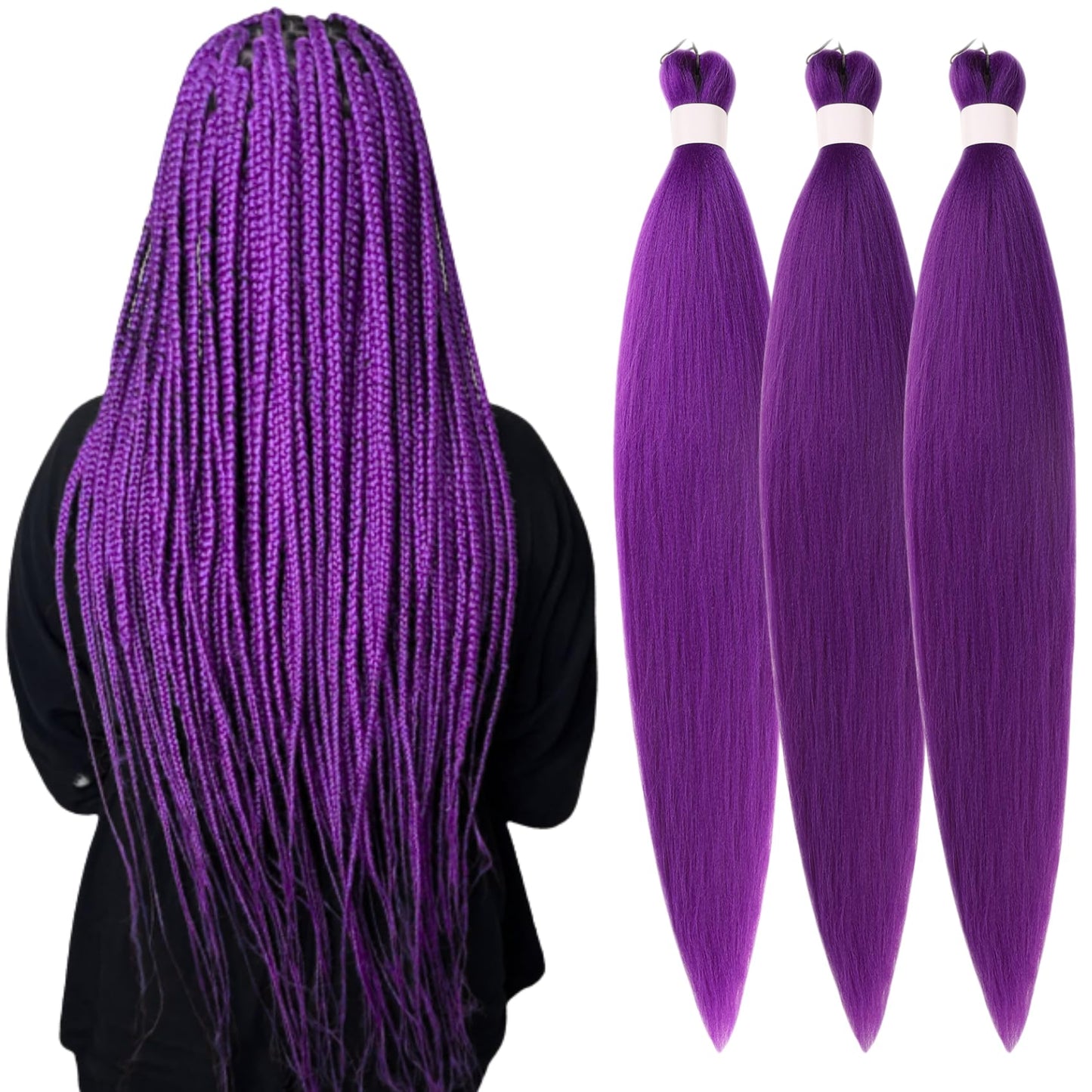 Gozill Purple Braiding Hair Pre stretched Long Purple Prestretched Synthetic Braiding Hair Extensions Hypoallergenic Gyal Knotless Ez Braid 26 inch Yaki Non Toxic Fulani
