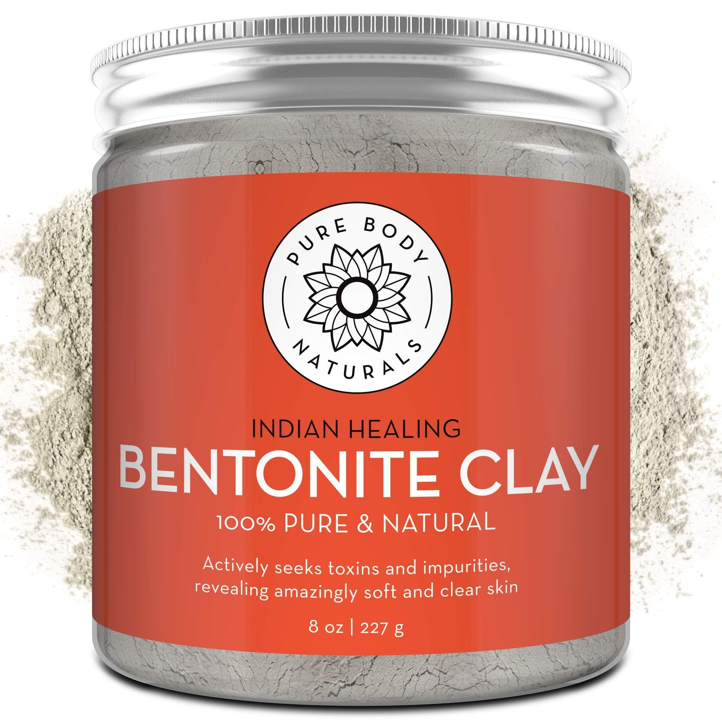 Pure Body Naturals Bentonite Clay Powder – 8 oz, DIY Face & Body Mask, Deep Pore Cleansing, Armpit Detox, Pure Indian Healing Clay