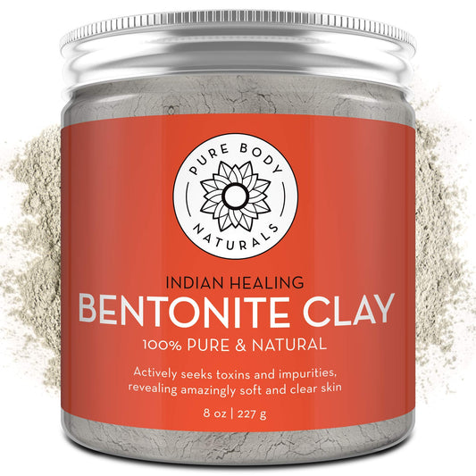 Pure Body Naturals Bentonite Clay Powder – 8 oz, DIY Face & Body Mask, Deep Pore Cleansing, Armpit Detox, Pure Indian Healing Clay