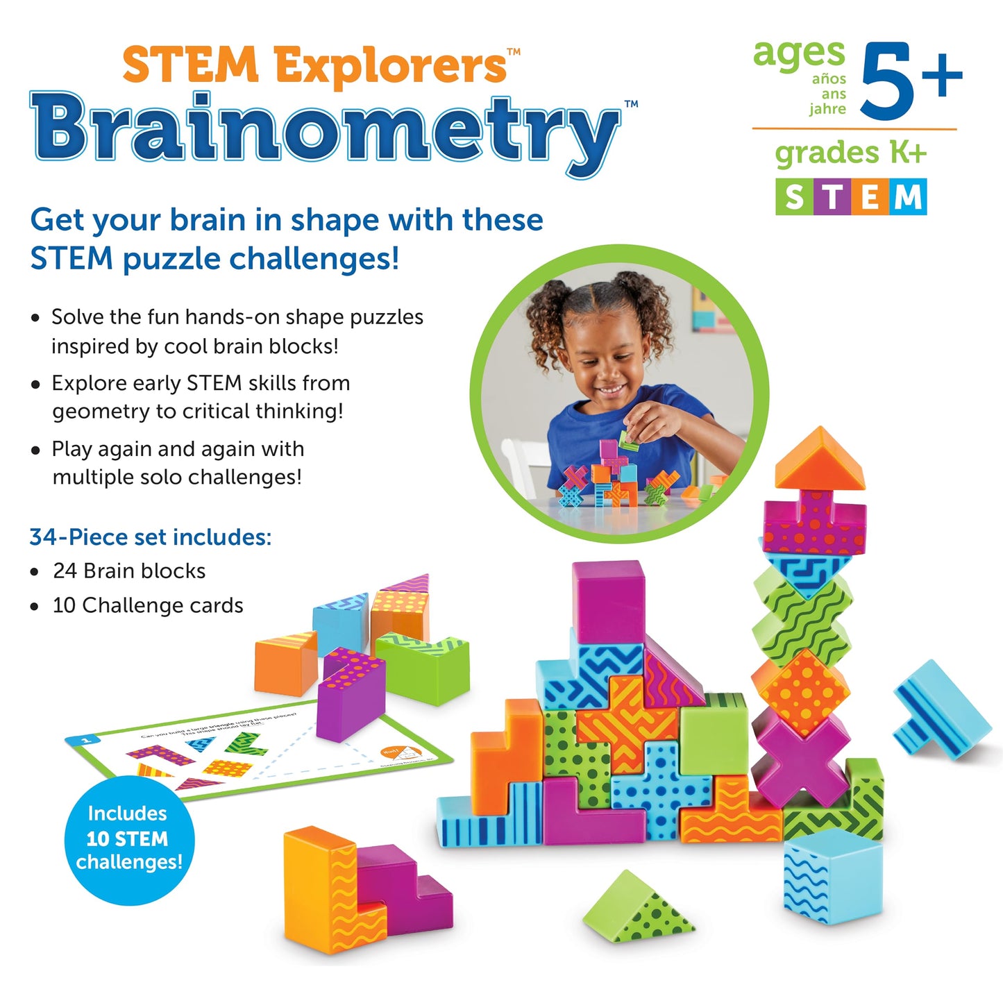 Learning Resources STEM Explorers Brainometry – 3D Puzzle Brain Game for Kids, Logic & Building Toy, Math Manipulative Gift for Boys & Girls