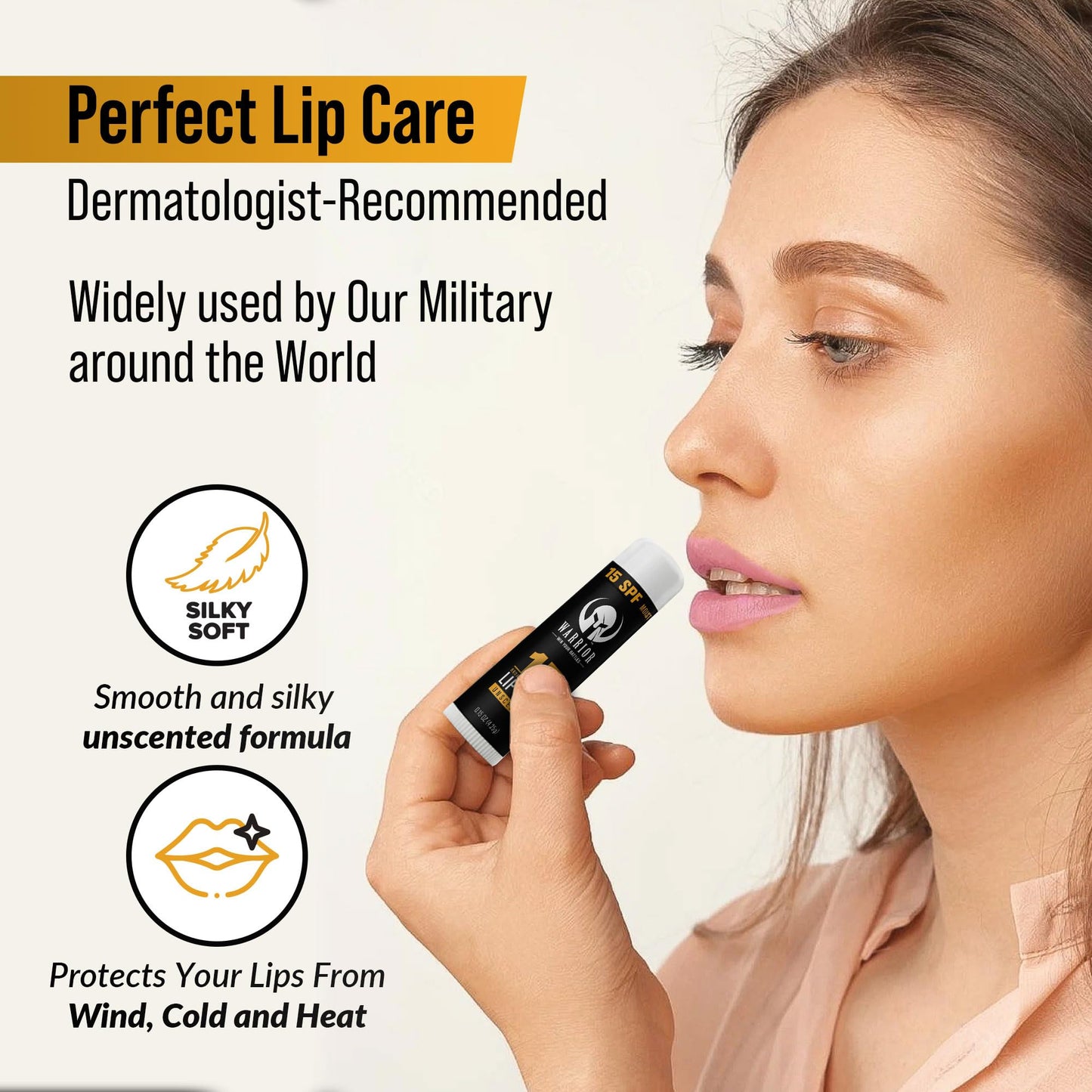 Warrior SPF 15 Unscented Lip Balm – Purified Beeswax Chapstick, UV & Weather Protection, Military-Grade Lip Sunscreen 0.15 oz