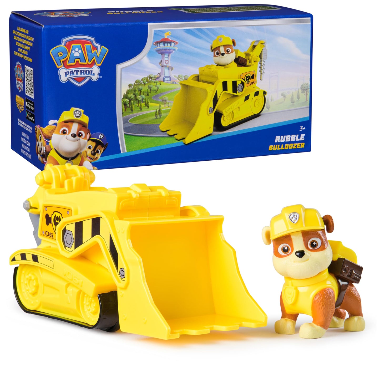 PAW Patrol, Rubble’s Bulldozer Toy Truck with Collectible Action Figure, Sustainably Minded Kids Toys for Boys & Girls Ages 3 and Up