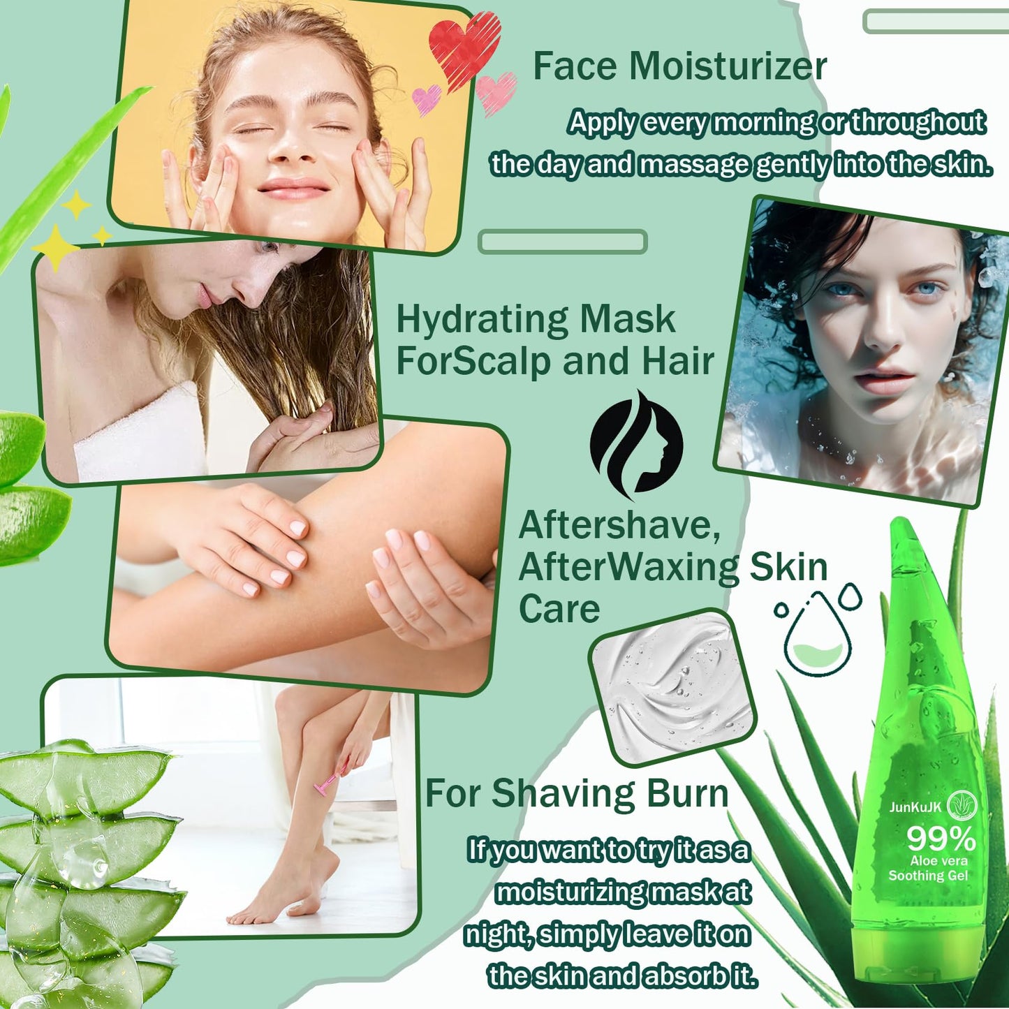 JunKuJK 99% Purity Aloe Vera Gel,260ml - Hydrating Aloe Vera Gel for Face and Skin,No Sticky Moisturizing Aloe Gel A