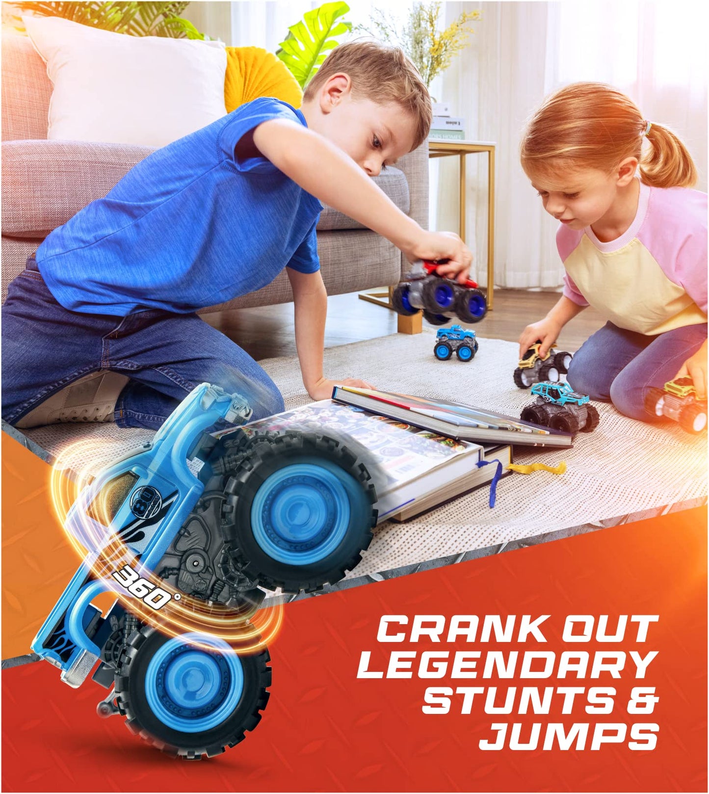 Team Power Monster Trucks 6-Pack – Friction Powered 4WD Toy Cars for Boys & Girls, Giant Wheels, 360° Stunts, Ages 3+ [Amazon Exclusive]