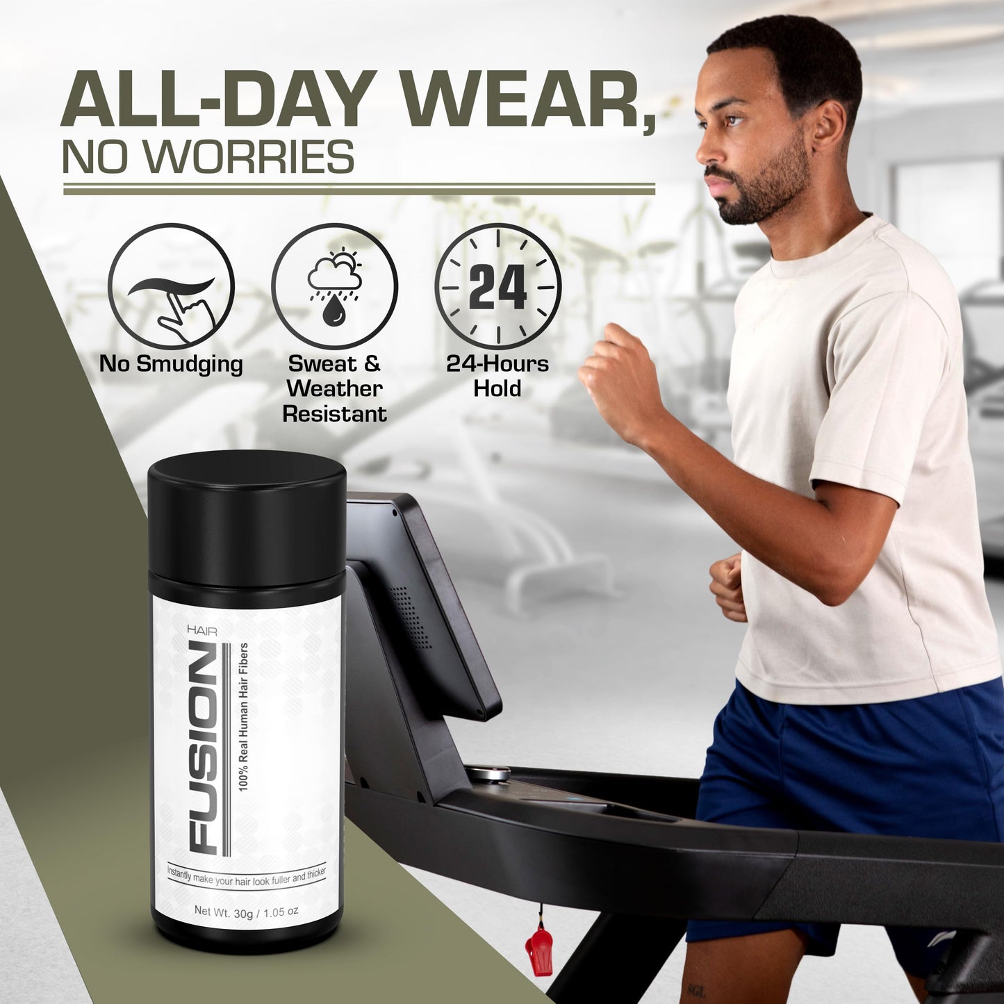 Hair Fibers for Thinning Hair - (1.05 Oz) Real Human Hair Building Fibers to Conceal Bald Spots and Thinning Hair, Root Touch Up and Volumizer, Black