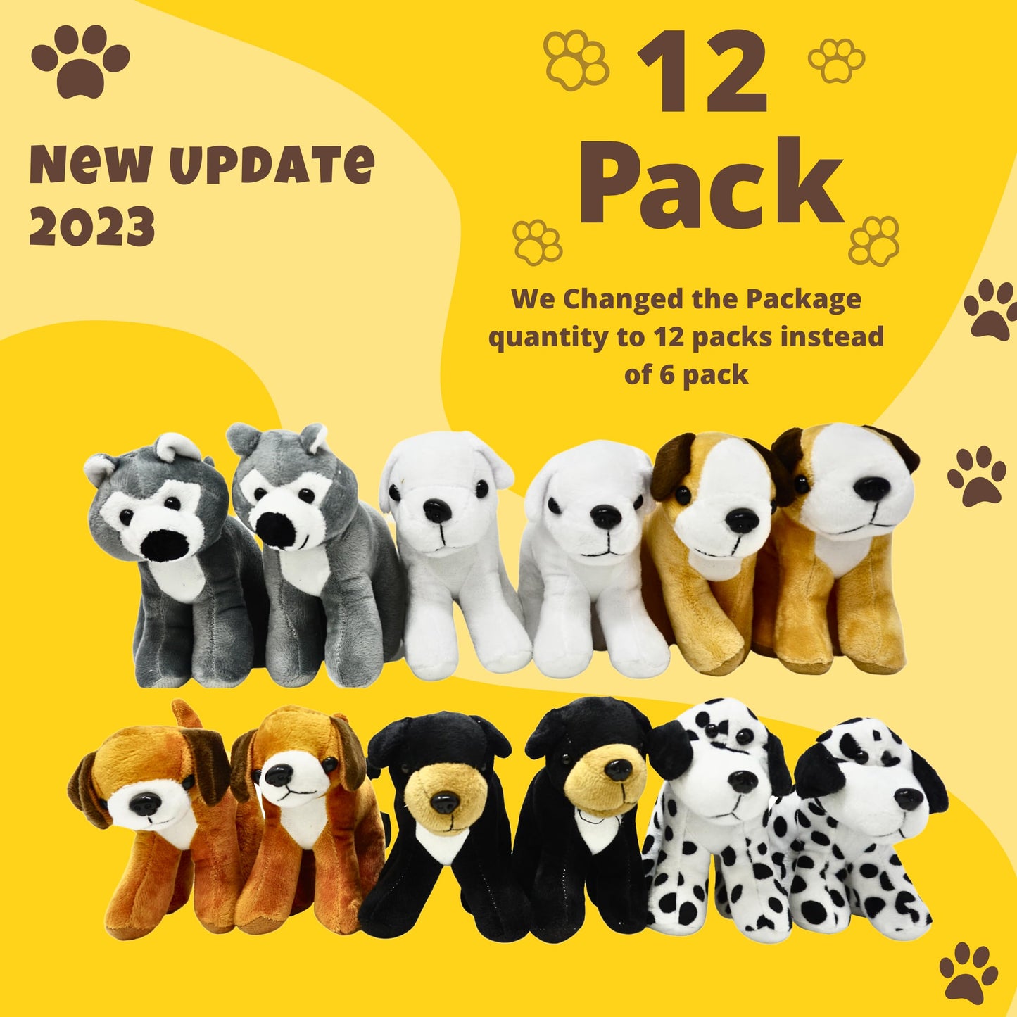 "4E's 12-Pack Plush Puppy Dogs – 5'' Small Stuffed Animals, 6 Designs – Cute Birthday Party Favors & Gifts for Kids"