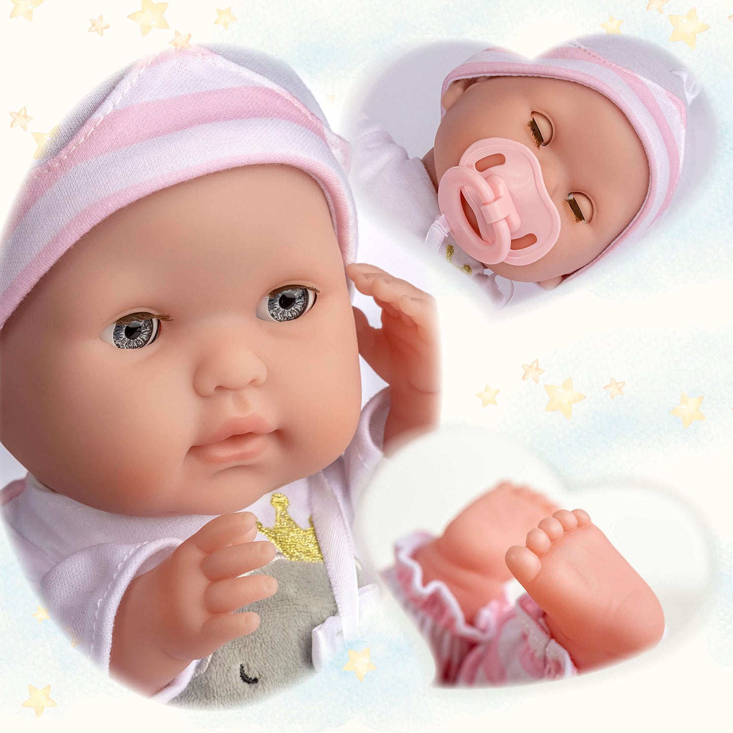 15" Realistic Baby Doll with Open/Close Eyes - JC Toys Berenguer Boutique, 10-Piece Gift Set with Bottle, Rattle & Pacifier, Pink, Ages 2+