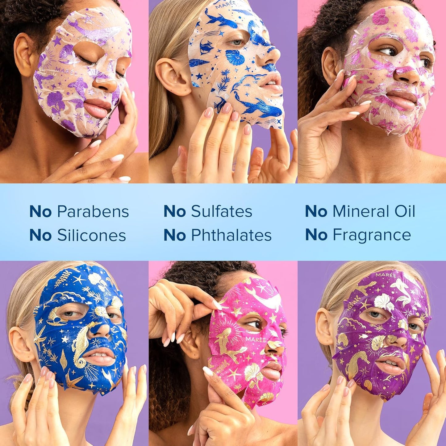 MAREE Collagen Hydrating Sheet Face Mask with Hyaluronic Acid, Centella & Algae Extract – 6 Pack Skincare for Women